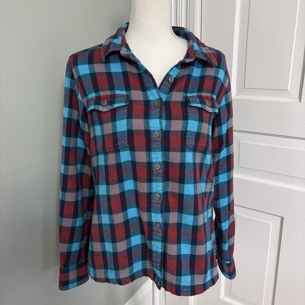 SOLD PATAGONIA Shirt Womens‎ size 10 Midweight Fjord Soft Flannel Blue Plaid